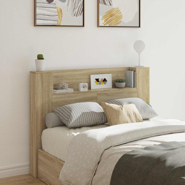 vidaXL Headboard Cabinet with LED Sonoma 140 x 16.5 x 103.5 cm