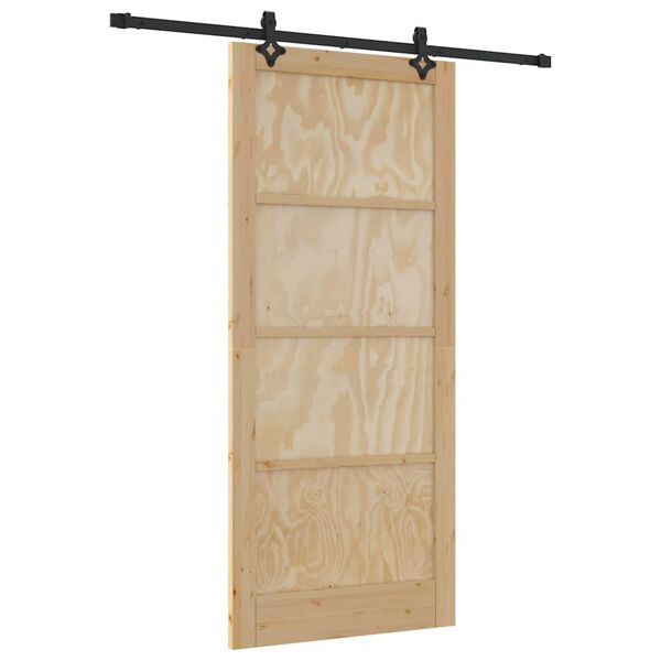 vidaXL Sliding Door Natural and Black 93 x 211 cm Solid Pine Wood
