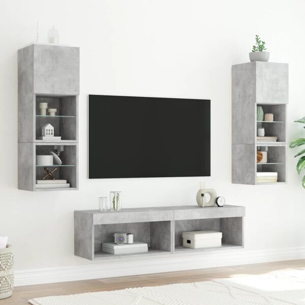 vidaXL 6 Piece TV Wall Units with LED Concrete Grey Engineered Wood