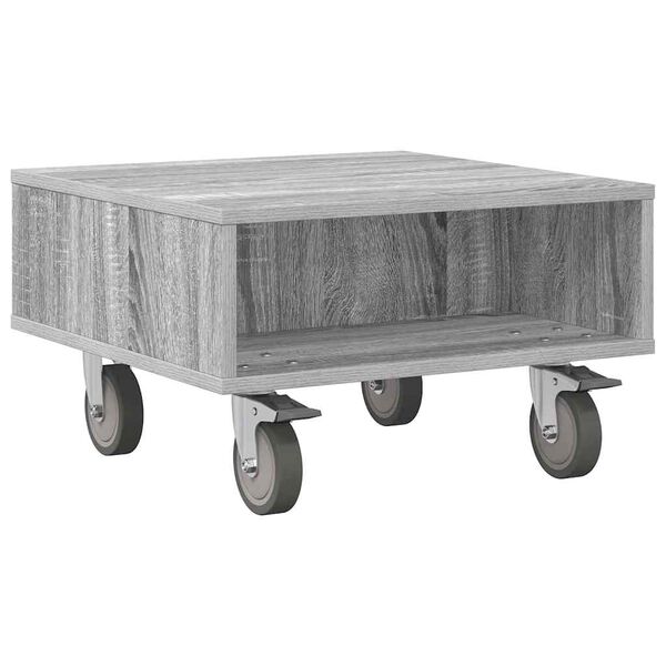 vidaXL Side Table with Wheels Grey Sonoma 50 x 50 x 30 cm