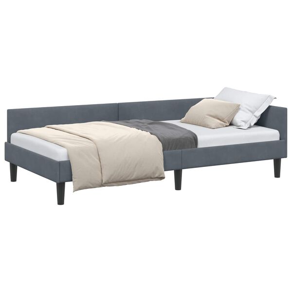 vidaXL Corner Bed Frame with Headboard Dark Grey 90 cm x 190 cm Velvet