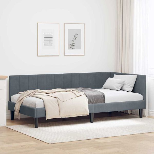 vidaXL Corner Bed Frame with Headboard Dark Grey 90 cm x 190 cm Velvet