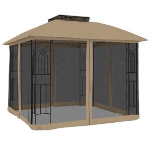 vidaXL Gazebo with Double Roof and Mesh Walls Taupe 2.94x2.94 m Steel