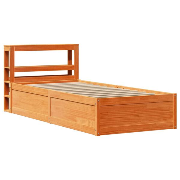 vidaXL Bed Frame with Headboard Wax Brown 90x200 cm Solid Wood Pine