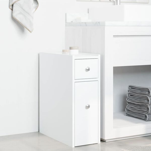 vidaXL Narrow Bathroom Cupboard with Wheels White Engineered Wood