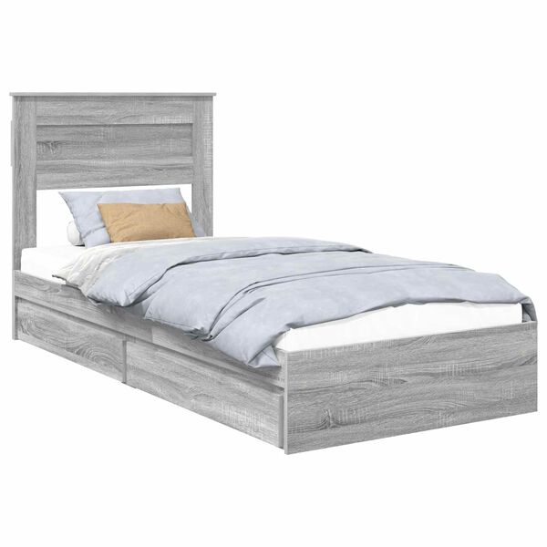 vidaXL Storage Bed with Drawer Grey Sonoma 75 x 190 cm Engineered Wood