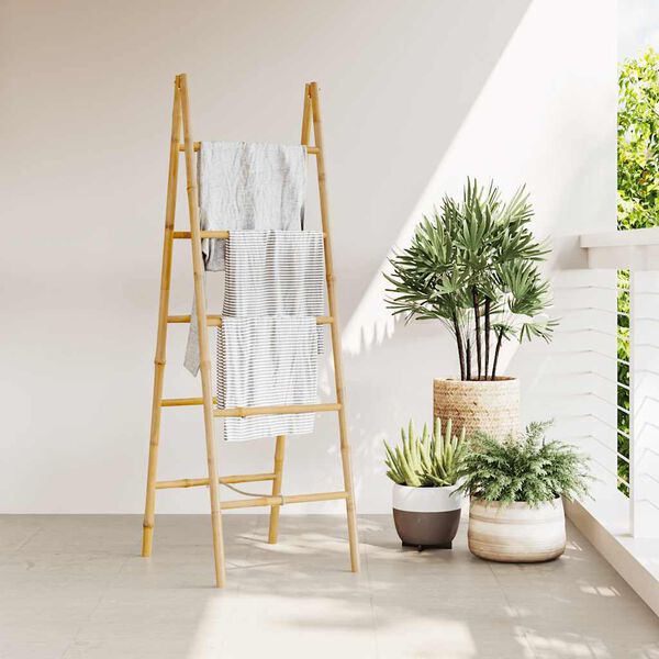 vidaXL Double Towel Ladder with 5 Rungs Bamboo 50x160 cm