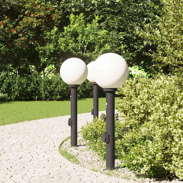vidaXL Bollard Lights with Sensor&Outlet 3 pcs 80 cm Black IP44