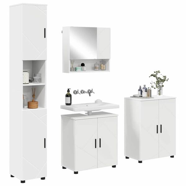 vidaXL Bathroom Furniture Set 4 pcs White Engineered wood & Metal