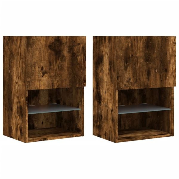 vidaXL TV Cabinets with LED Lights 2 pcs Smoked Oak 40.5x30x60 cm