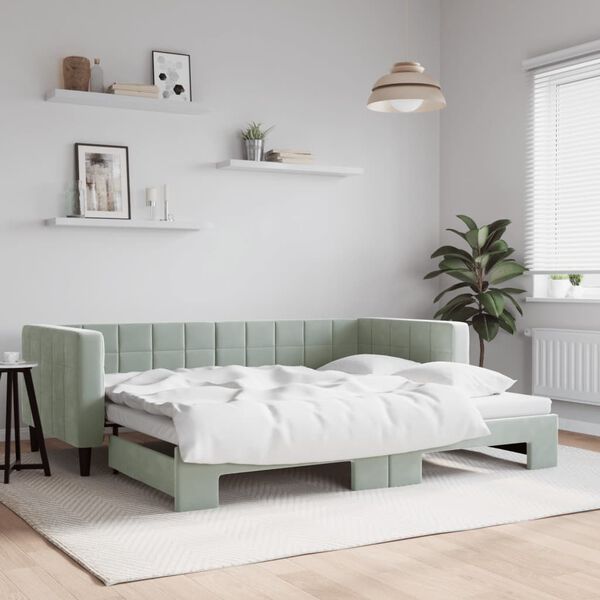 vidaXL Daybed with Trundle without Mattress Light Grey 90x190 cm Single