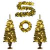 vidaXL Artificial Christmas Trees 2 pcs with Wreath, Garland and LEDs