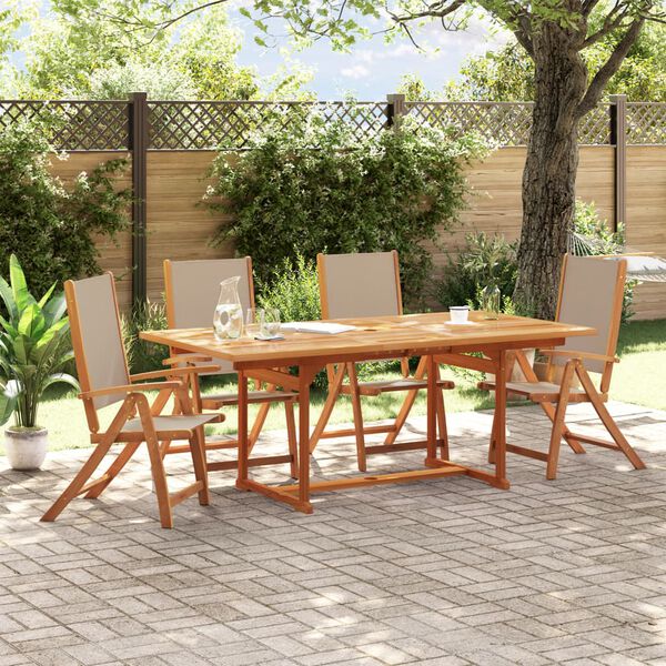 vidaXL 5 Piece Garden Dining Set Solid Wood Acacia and Textilene
