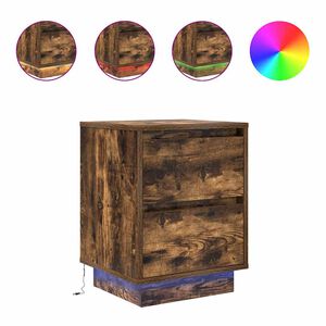 vidaXL Bedside Cabinet with LED Lights&nbsp;Smoked Oak 38x34x50 cm