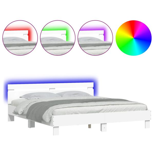 vidaXL Bed Frame with LED without Mattress White 160x200 cm