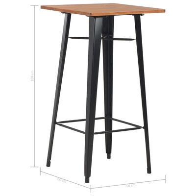 vidaXL Bar Table Black 60x60x108 cm Solid Pine Wood Steel