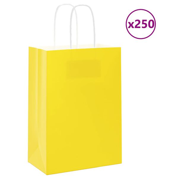 vidaXL Paper Bags 250 pcs with Handles Yellow 15x8x21 cm