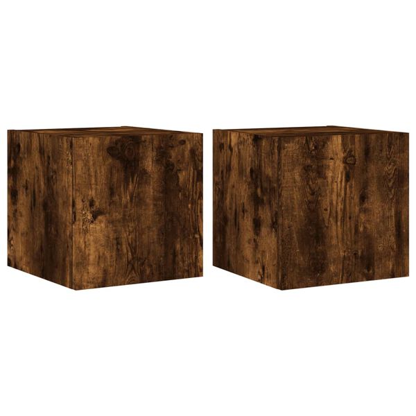 vidaXL TV Wall Cabinets with LED Lights 2 pcs Smoked Oak 30.5x35x30 cm