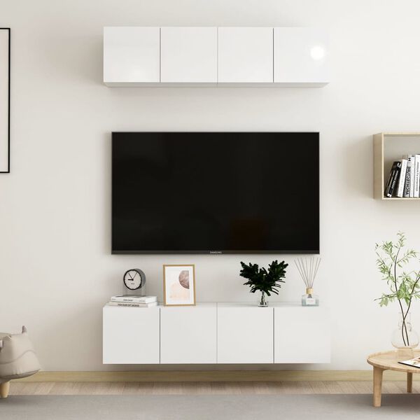 vidaXL TV Cabinets 4 pcs High Gloss White 60x30x30 cm Engineered Wood