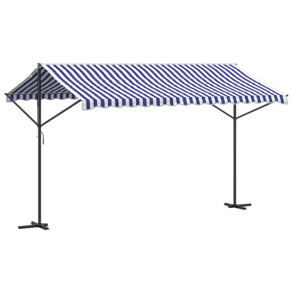 vidaXL Free Standing Awning Blue and White 400x300 cm Fabric and Steel
