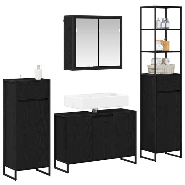 vidaXL Bathroom Furniture Set with Drawer Black Oak Engineered Wood
