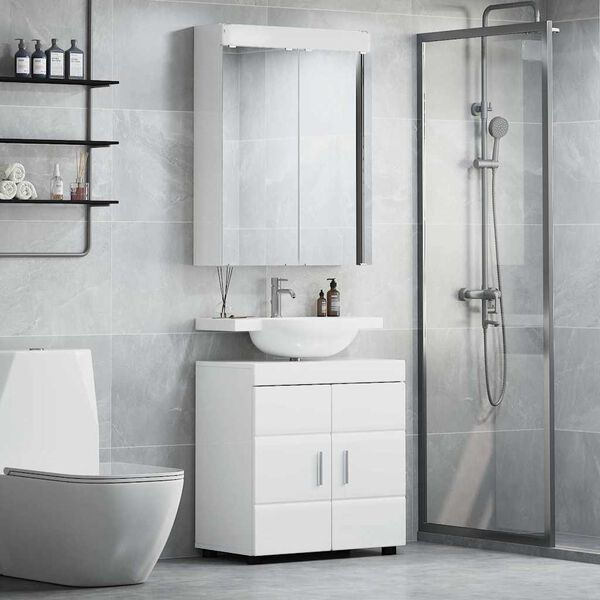vidaXL Bathroom Furniture Set TULUM High Gloss White Engineered Wood