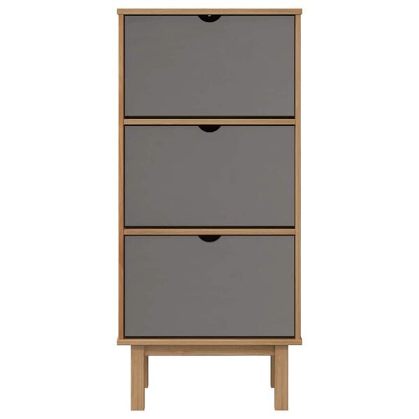 vidaXL Shoe Cabinet OTTA with 3 Drawers Brown&Grey Solid Wood Pine