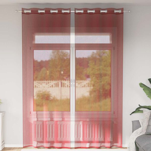 vidaXL Voile Curtains with Grommets 2 pcs Wine Red