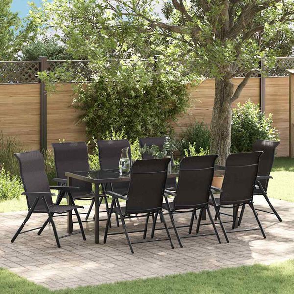 vidaXL Garden Dining Set 9 pcs Black Coffee Powder-Coated Steel