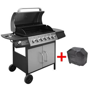 vidaXL Gas Barbecue Grill 6+1 Cooking Zone Black and Silver