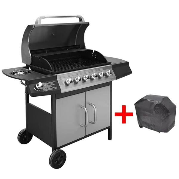 vidaXL Gas Barbecue Grill 6+1 Cooking Zone Black and Silver
