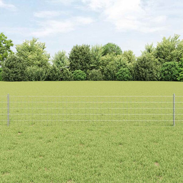 vidaXL Fence with Post Silver 0.4 x 25 m Steel