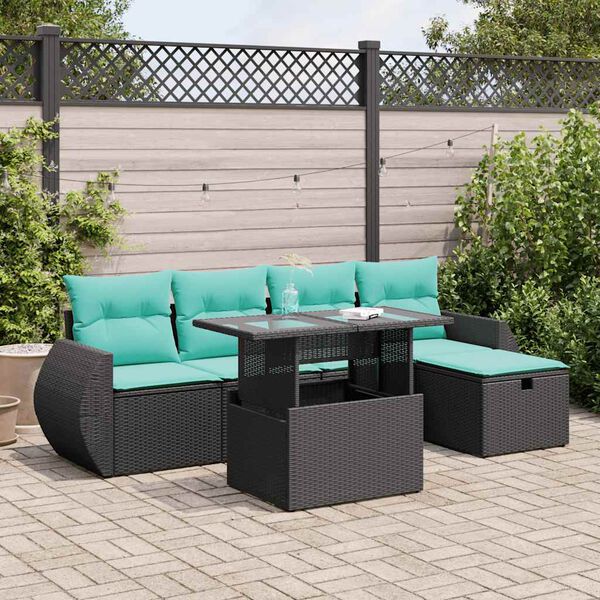 vidaXL 6 Piece Garden Sofa Set with Cushions Grey Poly Rattan Acacia