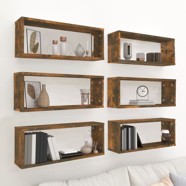 vidaXL Wall Cube Shelves 6 pcs Smoked Oak 60x15x23 cm Engineered Wood