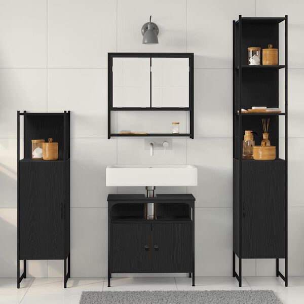 vidaXL Bathroom Furniture Set 4 pcs Black Oak Engineered Wood