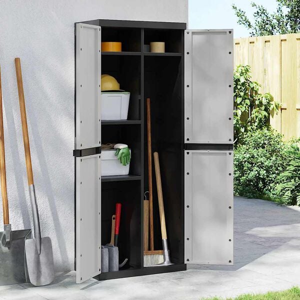 vidaXL Outdoor Storage Cabinet Grey and Black 65x37x165 cm PP