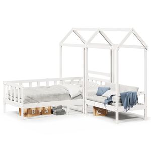 vidaXL Day Bed and Bench Set with Roof without Mattress White 80x200 cm