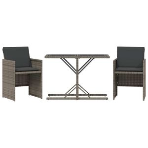 vidaXL 3 Piece Bistro Set with Cushions Grey Poly Rattan