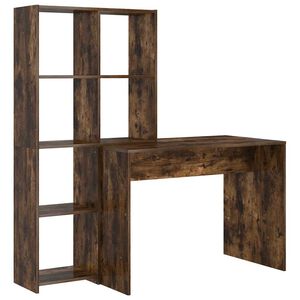 vidaXL Desk with Shelf Smoked Oak 138.5 x 55 x 143 cm Engineered Wood