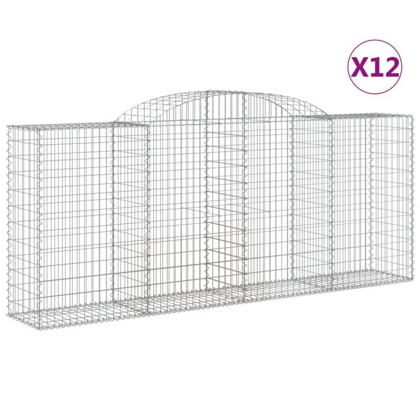 vidaXL Arched Gabion Baskets 12 pcs 300x50x120/140 cm Galvanised Iron