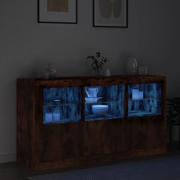 vidaXL Sideboard with LED Lights Smoked Oak 123x37x67 cm