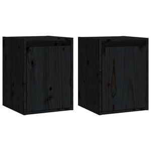 vidaXL Wall Cabinets 2pcs Black 30x30x40 cm Solid Wood Pine