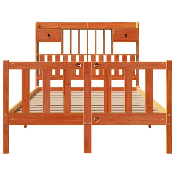 vidaXL Bookcase Bed without Mattress Wax Brown 135x190 cm Double Solid Wood Pine