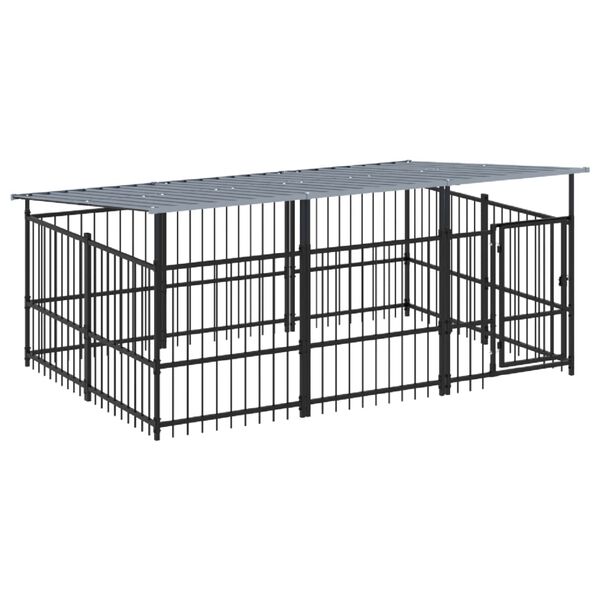 vidaXL Outdoor Dog Kennel with Roof Steel 5.63 m&sup2;
