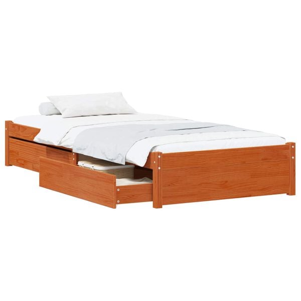 vidaXL Bed Frame with Drawer with Storage 3 pcs Wax Brown Pine Wood