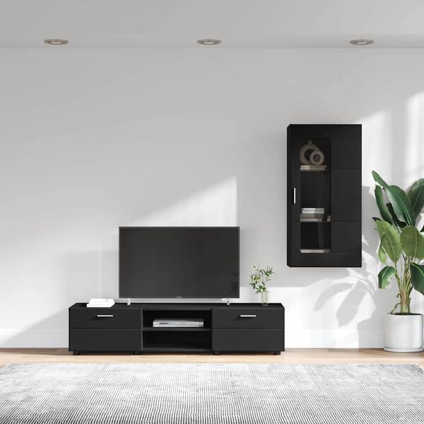 vidaXL TV Cabinet Set with Drawer FLORIN Black Engineered Wood