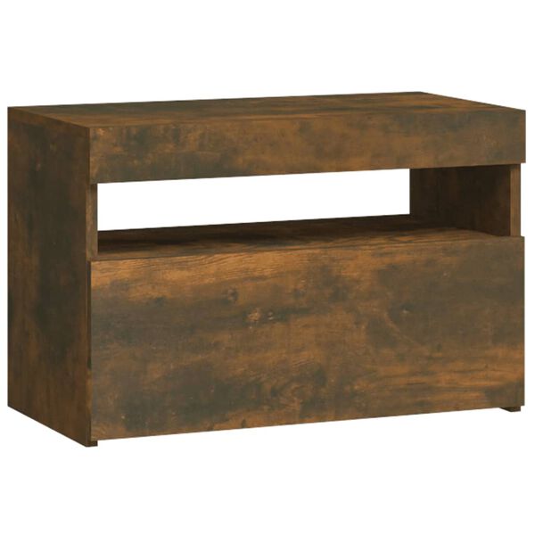 vidaXL Bedside Cabinet with LED Lights Smoked Oak 60x35x40 cm