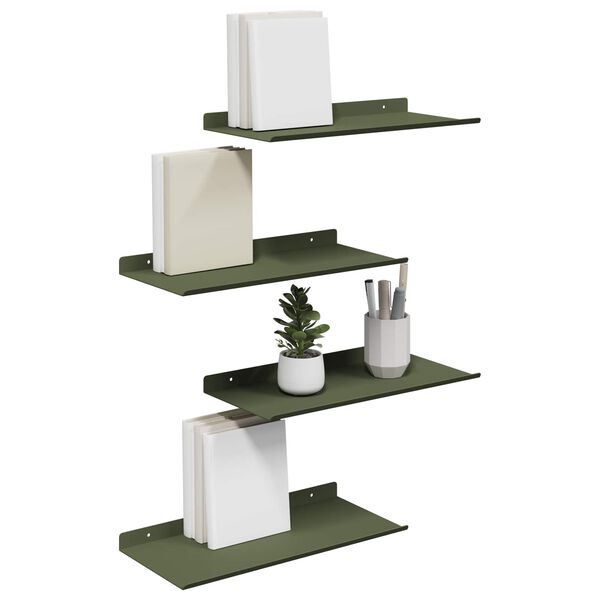 vidaXL Floating Shelf 4 pcs Olive Green 40 x 18 x 2.5 cm Steel