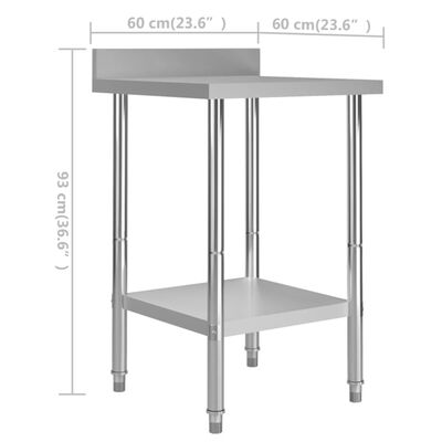 vidaXL Kitchen Work Table with Backsplash 60x60x93 cm Stainless Steel