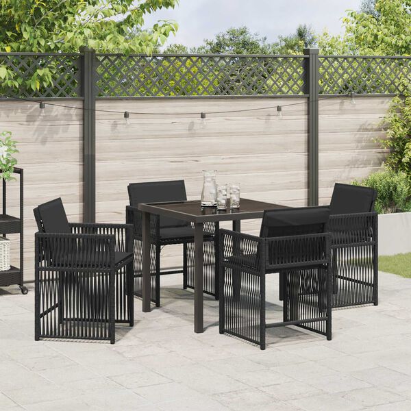 vidaXL Garden Dining Set 5 pcs Black Poly Rattan